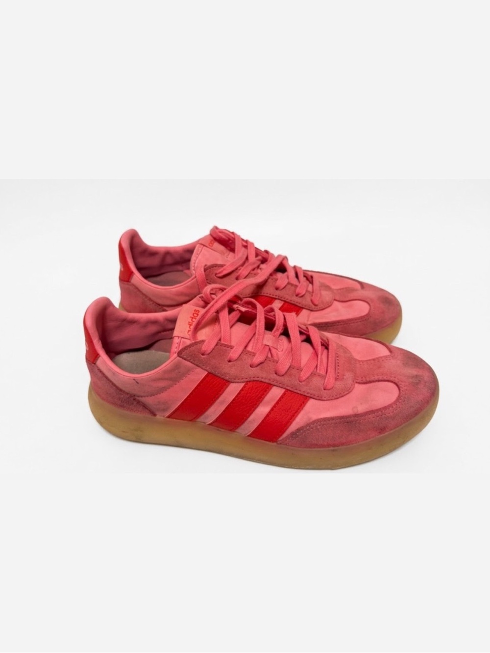 adidas Coral Pink Suede Sneakers with Red Stripes